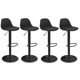 Lot de 4 tabourets de bar KARL design noir pied noir