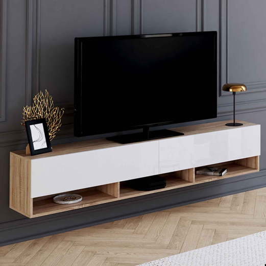 ELIO 2-deurs TV-hangelement met houten en witte planken 180 cm