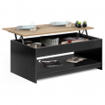 Table basse plateau relevable SOA bois noir plateau imitation hêtre