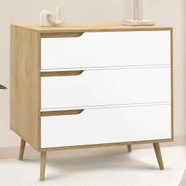 HELSINKI Commode met 3 laden 80 cm Scandinavisch hout en wit