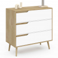 HELSINKI Commode met 3 laden 80 cm Scandinavisch hout en wit