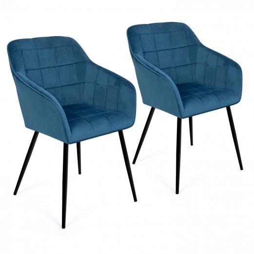 Lot de 2 chaises de salle à manger, fauteuils de table MADY en velours bleu canard