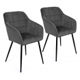 Lot de 2 chaises de salle à manger, fauteuils de table MADY en velours gris foncé