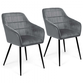 Lot de 2 chaises de salle à manger, fauteuils de table MADY en velours gris clair