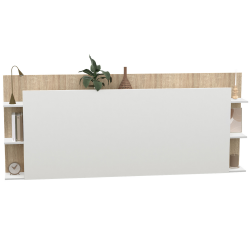 Tête de lit sur pied CIRI pour lit 140 et 160 cm avec rangements blanc et bois