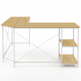 Bureau d'angle en forme de L DETROIT design industriel bois et métal blanc