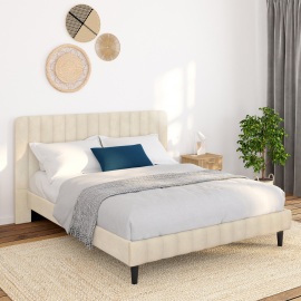 ANNIE tweepersoonsbed met beige fluwelen hoofdeinde 140 x 190 cm