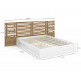 Lit double SAVANA avec rangements + tête de lit + chevets et sommier 140 x 190 cm blanc et façon hêtre