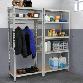 Modulaire metalen rekken voor zwaar gebruik met 8 legplanken en garderobe H.180 cm