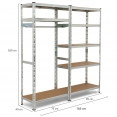 Modulaire metalen rekken voor zwaar gebruik met 8 legplanken en garderobe H.180 cm