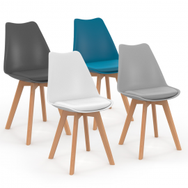 Set van 4 SARA Scandinavische gemixte stoelen donkergrijs, lichtgrijs, wit en blauw