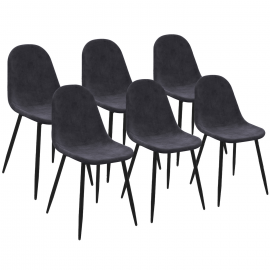 Set van 6 DALI donkergrijze fluwelen eetkamerstoelen