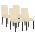 Lot de 4 chaises POLGA capitonnées en velours beige pieds noirs