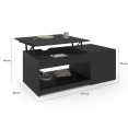 Table basse plateau relevable ELEA avec coffre bois noir