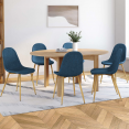 Set van 6 DAPHNE Scandinavische eetkamerstoelen in eendenblauwe stof