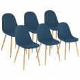 Lot de 6 chaises scandinaves DAPHNE en tissu bleu canard pour salle à manger