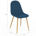 Lot de 6 chaises scandinaves DAPHNE en tissu bleu canard pour salle à manger