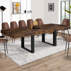 Table à manger extensible rectangle PHOENIX 6-12 personnes bois effet vieilli et noir 200-300 cm