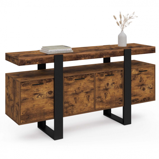 Buffet 160 cm PHOENIX XXL 4 portes bois effet vieilli et noir