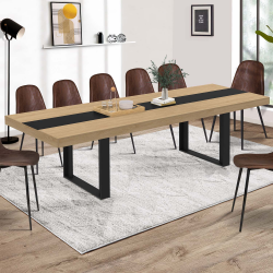 Table à manger extensible rectangle PHOENIX 6-12 personnes bois et noir bande centrale noire 200-300 cm