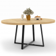 Uitschuifbare eettafel SELMA rond 6-8 personen hout en zwart industrieel ontwerp 120-160 cm