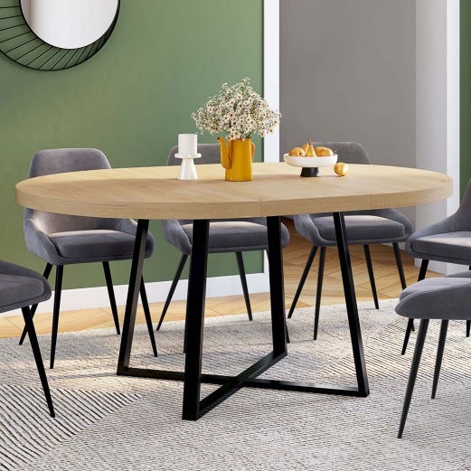 Table à manger extensible ronde SELMA 6-8 personnes bois et noir 120-160 cm