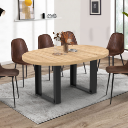 Table à manger extensible ronde PHOENIX 4-6 personnes bois et noir 110-150 cm