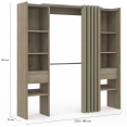 Dressing extensible double bois MERYL 120/180 x 180 cm avec rideau taupe + double penderie + étagères