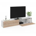 Meuble TV 180 cm suspendu ELIO 2 portes blanc et bois