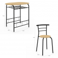 Ensemble table LYNETH 2 personnes + 2 chaises bois et métal noir