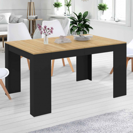 Table console extensible ORLANDO 6 personnes 140 cm bois noir et façon hêtre