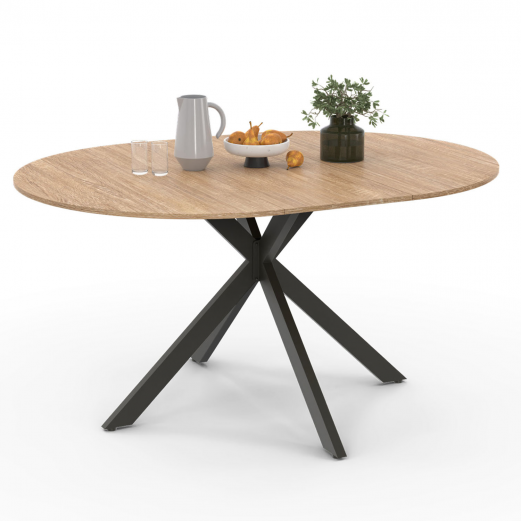 ALIX uitschuifbare eettafel, rond, 6-8 personen, zwart en hout spiderpoot 120-160 cm