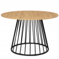 Table à manger ronde YUNA 4-6 personnes plateau bois et pied filaire en métal noir 110 cm