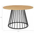 Table à manger ronde YUNA 4-6 personnes plateau bois et pied filaire en métal noir 110 cm