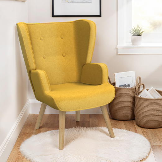 Fauteuil scandinave SVEN grand confort en tissu jaune