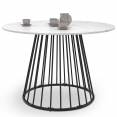 YUNA 4-6 persoons ronde eettafel met ALASKA wit marmer-effect blad en zwart metalen draadpoot 110 cm