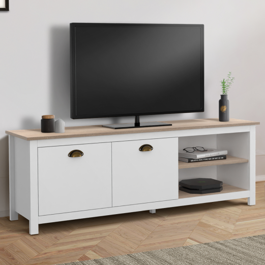 ISIS 140 cm vintage houten en witte TV-standaard