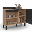 Buffet bas de cuisine 100 CM CINA plan de travail H.83 cm 1 porte + 1 tiroir façon hêtre et noir