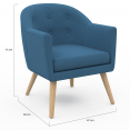 Scandinavische fauteuil OLAN cabriolet in blauwe stof