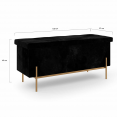 Banc coffre rangement LOUIS avec pieds métal doré 100 cm velours noir