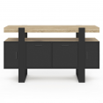 Buffet 140 cm PHOENIX 4 portes noir avec plateau bois