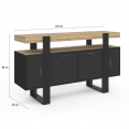 Buffet 140 cm PHOENIX 4 portes noir avec plateau bois