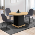 Table à manger extensible ronde EDEN 6-8 personnes bois et noir 120-160 cm