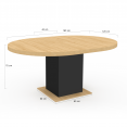 Table à manger extensible ronde EDEN 6-8 personnes bois et noir 120-160 cm