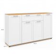 VITO dressoir met 4 deuren en 1 lade, wit en houten blad 140 cm