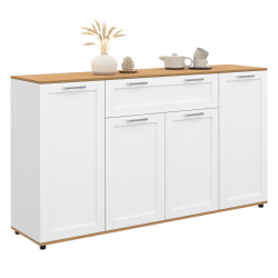 Buffet 140 cm VITO 4 portes et 1 tiroir blanc et bois