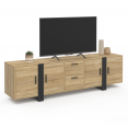 Meuble TV 180 cm PHOENIX 4 portes + 2 tiroirs bois et noir