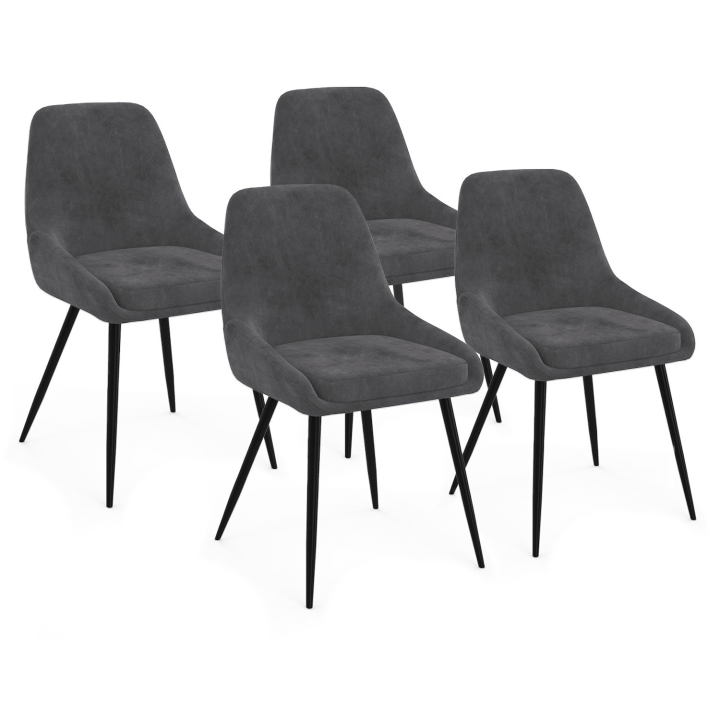 Lot de 4 chaises THALYA en velours gris foncé avec accoudoirs