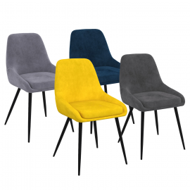 Set van 4 fluwelen THALYA-stoelen met gemengde kleuren in blauw, lichtgrijs, donkergrijs en geel met halve armleuningen