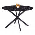 Table à manger ronde ALASKA 4-6 personnes effet marbre noir et pied araignée métal 110 cm